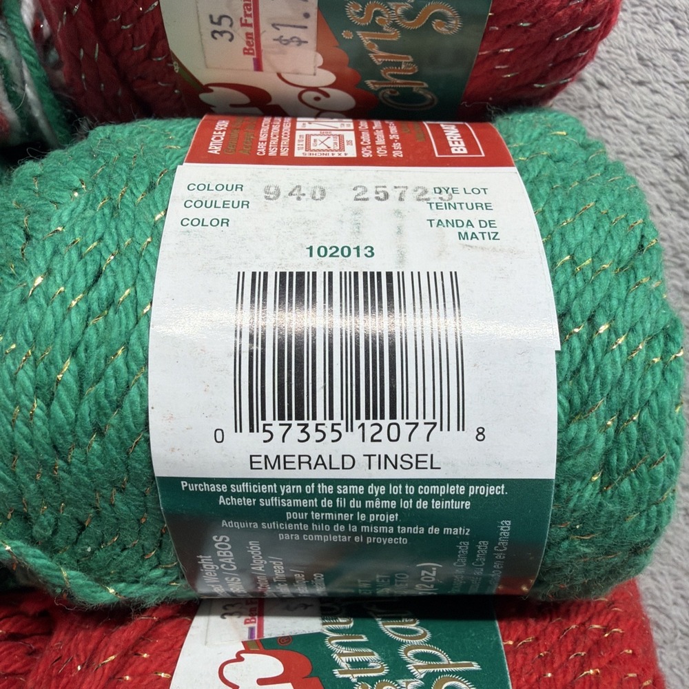 12 Skeins Lily Sugar'n Cream Christmas Sparkle Holiday Yarn Craft Red Green VTG - Picture 7 of 13